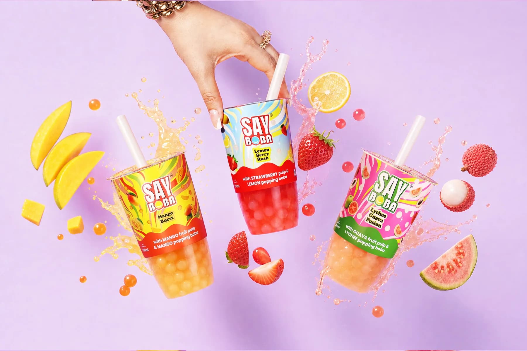 Say Boba — Mango Burst, Lemon Berry Rush and Lychee Guava Fusion
